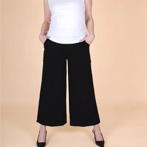 Stelen Elegant Black Wide-Leg Crop Women's Pants